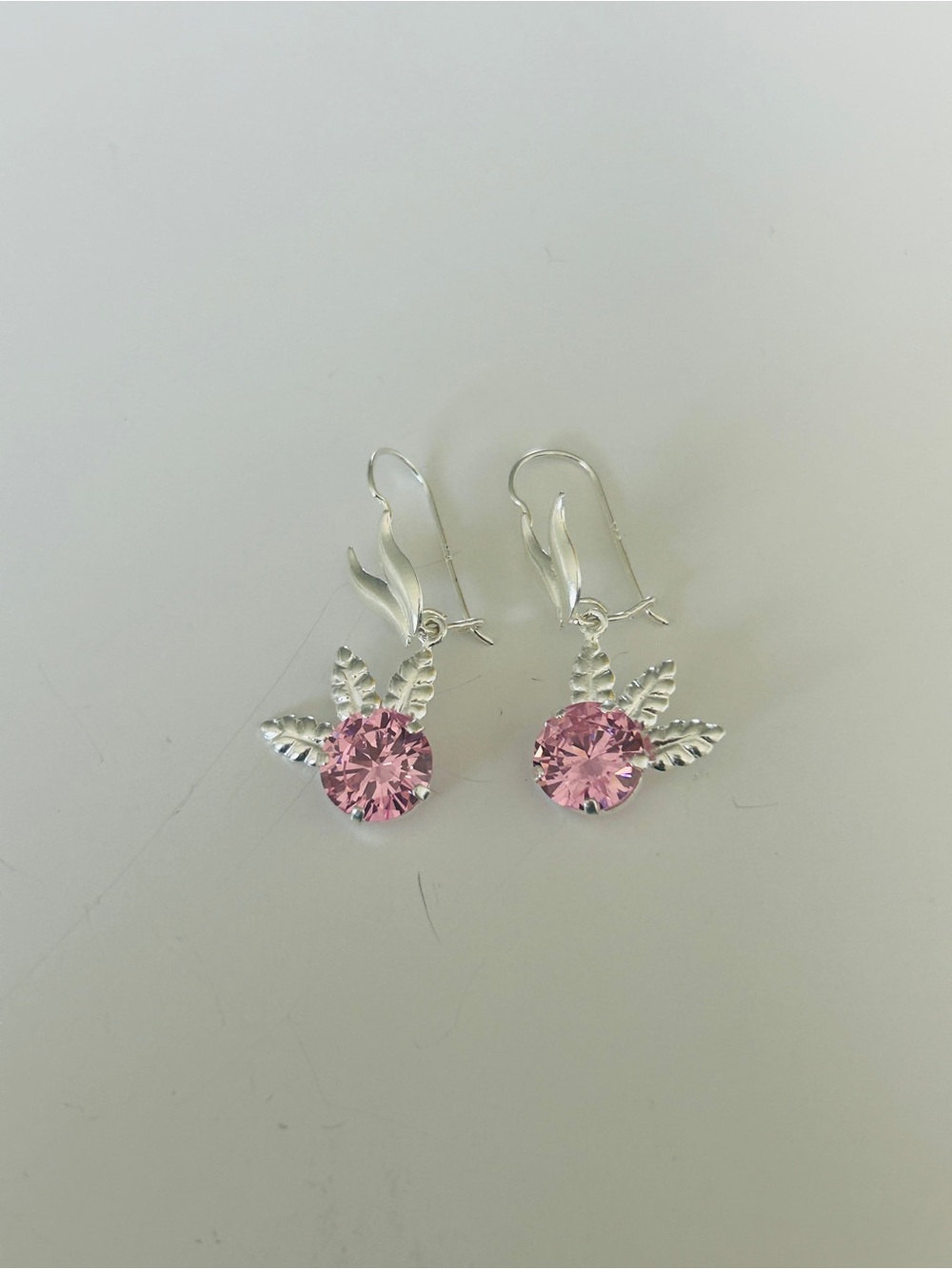 Taxco Mexico .925 Sterling Silver Pink Crystal Floral Dangle Earrings 3.5cm